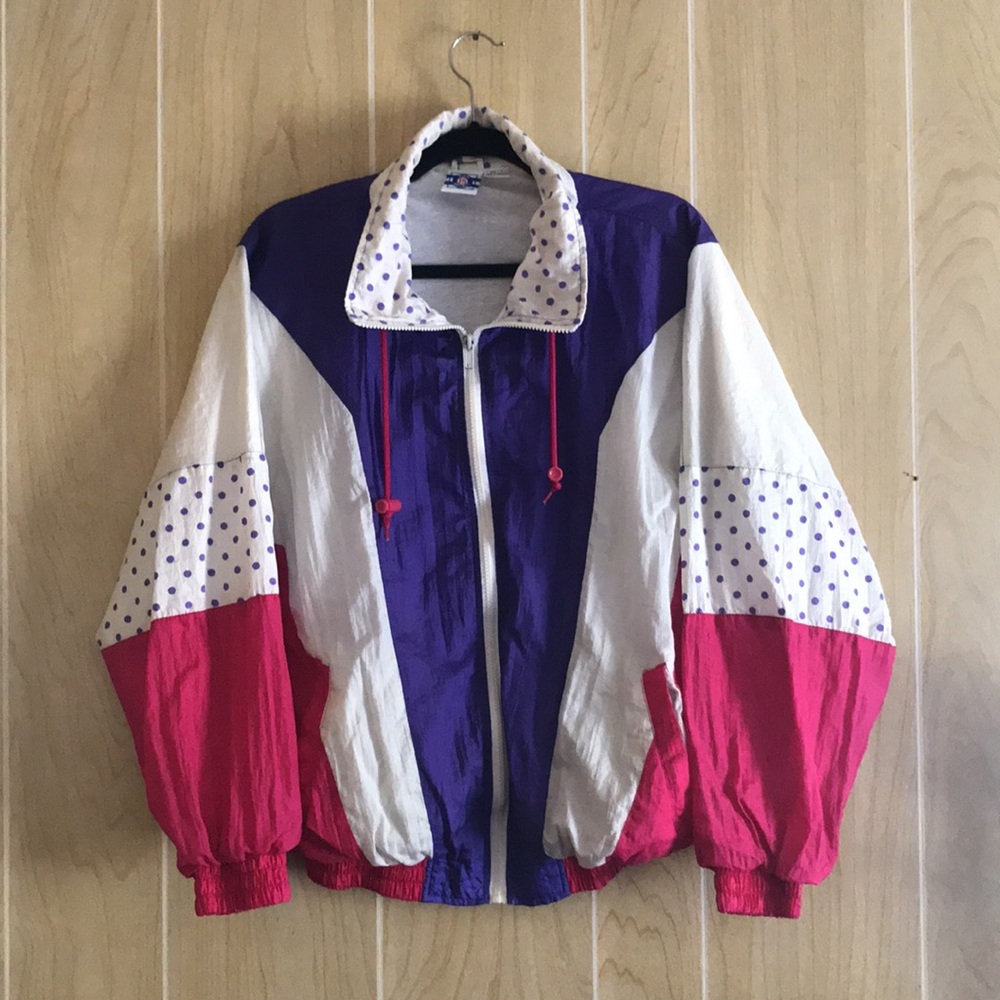 Vtg Pro Spirit Large Pink Purple Zip Windbreaker